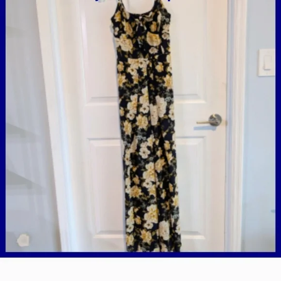 👋 FINAL MARKDOWN CLOSET CLOSINNG WT Spring Navy Blue Floral Jumpsuit Leg Slit - Picture 8 of 9